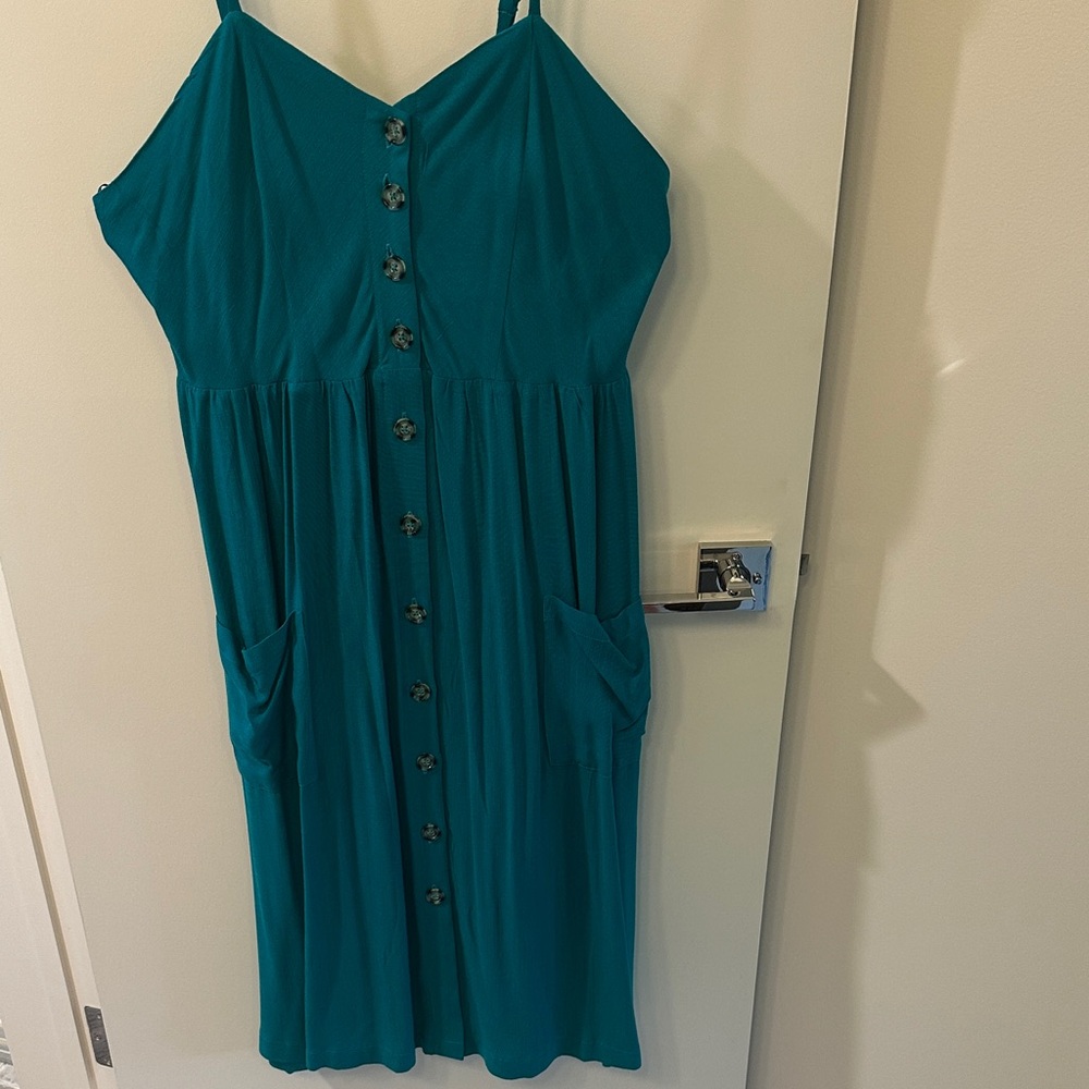 Good Luck Gem Teal Midi Dress with Buttons